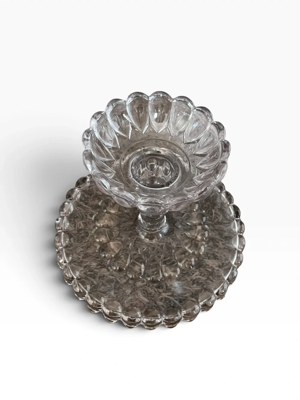 Antique 1889 EAPG Glass Pedestal Cake Stand Job's Tears Pattern 7.5”H 10”D VGC